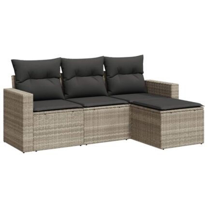 Salon de jardin 4 pcs | Mobilier de jardin | Salon d'extérieur avec coussins gris clair résine tressée CFW310778