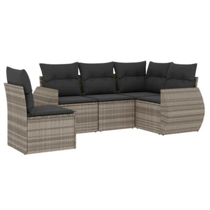 Salon de jardin 5 pcs | Mobilier de jardin | Salon d'extérieur avec coussins gris clair résine tressée CFW310778