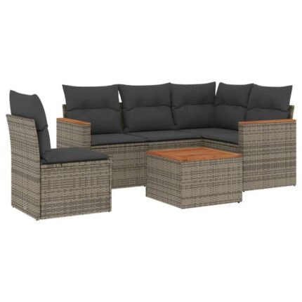Salon de jardin 6 pcs | Mobilier de jardin | Salon d'extérieur avec coussins gris résine tressée CFW310778