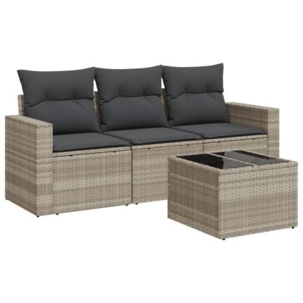 Salon de jardin 4 pcs | Mobilier de jardin | Salon d'extérieur avec coussins gris clair résine tressée CFW310778