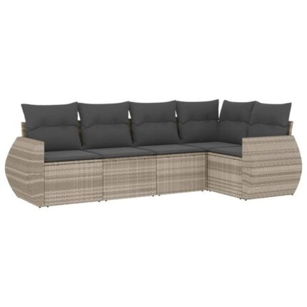 Salon de jardin 5 pcs | Mobilier de jardin | Salon d'extérieur avec coussins gris clair résine tressée CFW310778