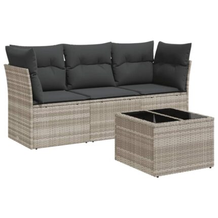 Salon de jardin 4 pcs | Mobilier de jardin | Salon d'extérieur avec coussins gris clair résine tressée CFW310778