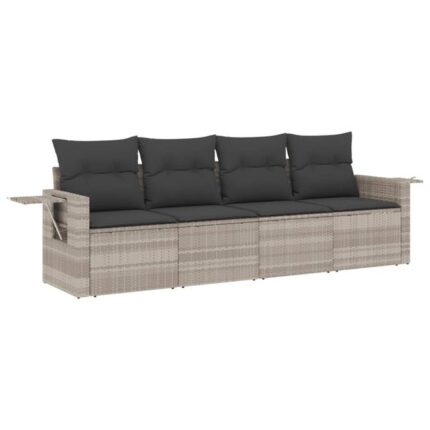 Salon de jardin 4 pcs | Mobilier de jardin | Salon d'extérieur avec coussins gris clair résine tressée CFW310778
