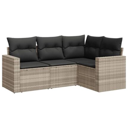 Salon de jardin 4 pcs | Mobilier de jardin | Salon d'extérieur avec coussins gris clair résine tressée CFW310778