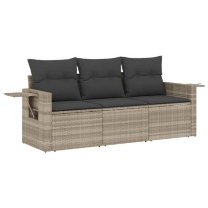 Salon de jardin avec coussins 3 pcs | Mobilier de jardin | Salon d'extérieur gris clair résine tressée CFW310778
