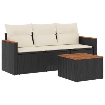 Salon de jardin 4 pcs | Mobilier de jardin | Salon d'extérieur avec coussins noir résine tressée CFW310778