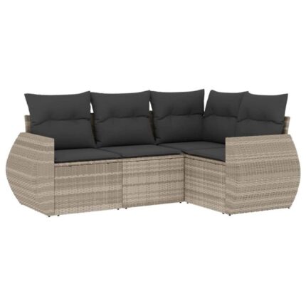 Salon de jardin 4 pcs | Mobilier de jardin | Salon d'extérieur avec coussins gris clair résine tressée CFW310778