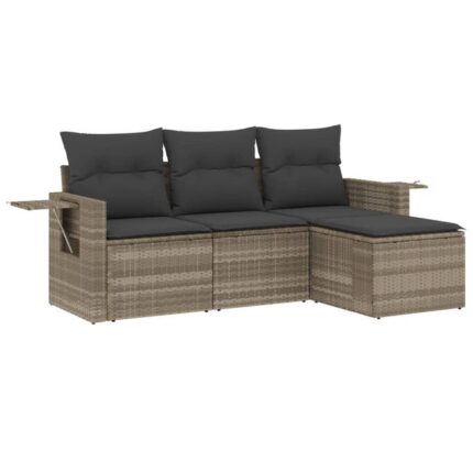 Salon de jardin 4 pcs | Mobilier de jardin | Salon d'extérieur avec coussins gris clair résine tressée CFW310778