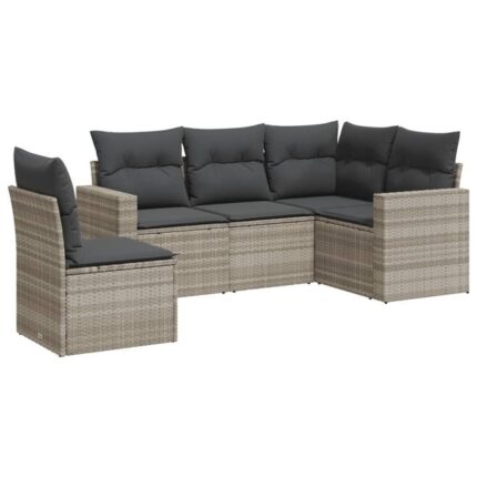 Salon de jardin 5 pcs | Mobilier de jardin | Salon d'extérieur avec coussins gris clair résine tressée CFW310778