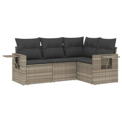 Salon de jardin 4 pcs | Mobilier de jardin | Salon d'extérieur avec coussins gris clair résine tressée CFW310778