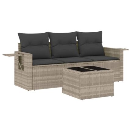 Salon de jardin 4 pcs | Mobilier de jardin | Salon d'extérieur avec coussins gris clair résine tressée CFW310778