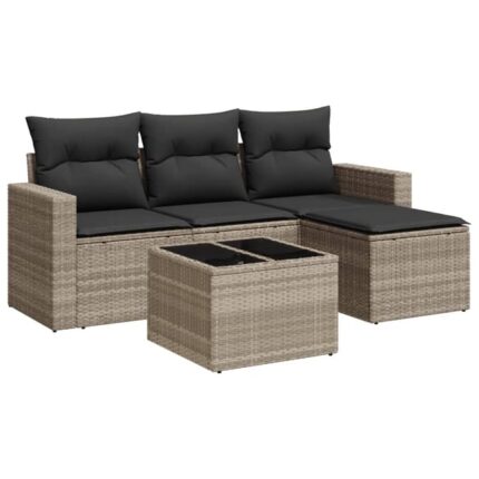 Salon de jardin 5 pcs | Mobilier de jardin | Salon d'extérieur avec coussins gris clair résine tressée CFW310778