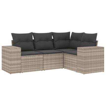 Salon de jardin 4 pcs | Mobilier de jardin | Salon d'extérieur avec coussins gris clair résine tressée CFW310778