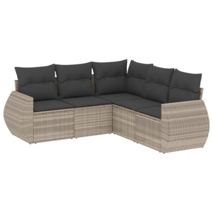 Salon de jardin 5 pcs | Mobilier de jardin | Salon d'extérieur avec coussins gris clair résine tressée CFW310778