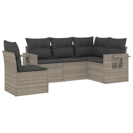 Salon de jardin 5 pcs | Mobilier de jardin | Salon d'extérieur avec coussins gris clair résine tressée CFW310778