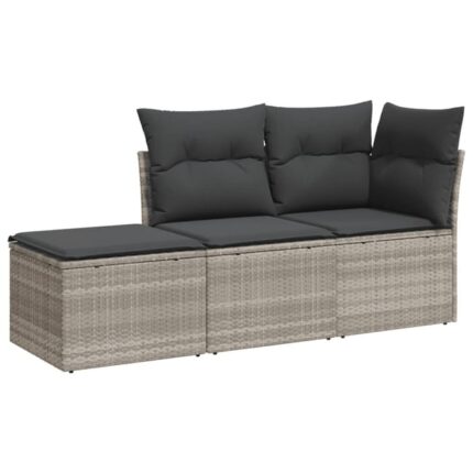Salon de jardin avec coussins 3 pcs | Mobilier de jardin | Salon d'extérieur gris clair résine tressée CFW74037