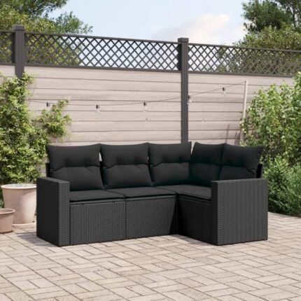 Salon de jardin 4 pcs | Mobilier d'Extérieur | Ensemble de Table et chaises avec coussins noir résine tressée CDS81199