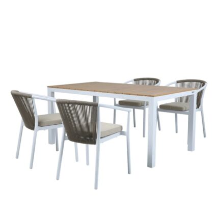 AXI Suvi Table et Chaises de Jardin, 4 Chaises BLANChes Polywood Aspect Teck, Marron/BLANC | Salon de Jardin/Table de Jardin en Polywood, Chaises