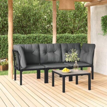 Salon de jardin 4 pcs noir et gris résine tressée vidaXL
