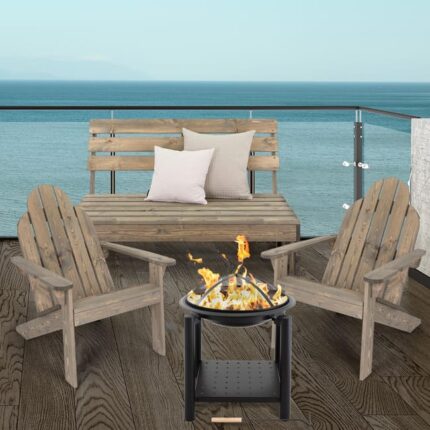 Set 4 pcs meuble de jardin avec banc et chaises Adirondack en bois + bol de feu