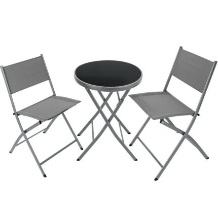 TECTAKE Ensemble table et chaises de jardin bistrot Pliable, pour 2 personnes Résistant aux UV