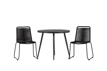 Break ensemble table et chaises de jardin, table 90x90cm, 2 chaises Lindos, noir,noir.
