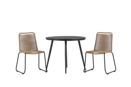 Break ensemble table et chaises de jardin, table 90x90cm, 2 chaises Lindos, noir,marron.