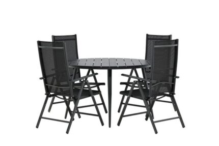 Break ensemble table et chaises de jardin, table 120x120cm, 4 chaises Break, noir,noir.