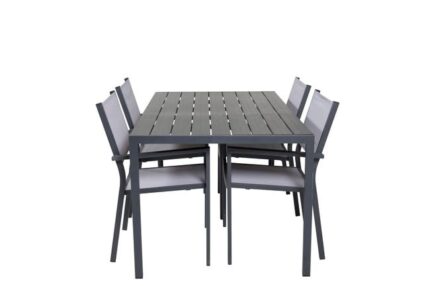 Break ensemble table et chaises de jardin, table 150x90cm, 4 chaises Copacabana, noir,gris.