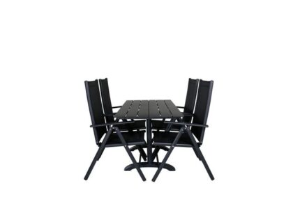 Denver Ensemble table et chaises de jardin, table 70x120cm et 4 chaises Break, noir.