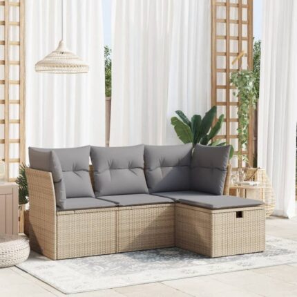 Salon de jardin avec coussins 4 pcs | Mobilier de jardin | Salon d'extérieur beige résine tressée CFW310778