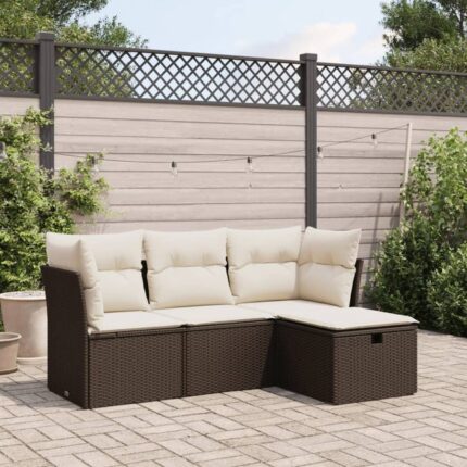 Salon de jardin 4 pcs | Mobilier de jardin | Salon d'extérieur avec coussins marron résine tressée CFW310778