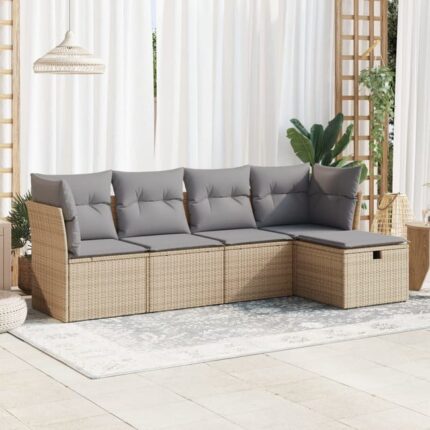 Salon de jardin avec coussins 5 pcs | Mobilier de jardin | Salon d'extérieur beige résine tressée CFW310778