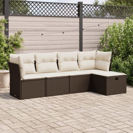 Salon de jardin avec coussins 5 pcs | Mobilier de jardin | Salon d'extérieur marron résine tressée CFW310778