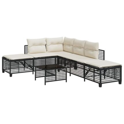 Salon de jardin d'angle 3 pcs | Mobilier de jardin | Salon d'extérieur avec coussins noir résine tressée CFW310778