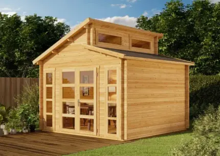 Abri de jardin double toit Vinea-40 Alpholz, 3.7x3.7m dim. ext. (cas échéant incl. débord de toit) imprégné, 40mm, 13,7m² totale