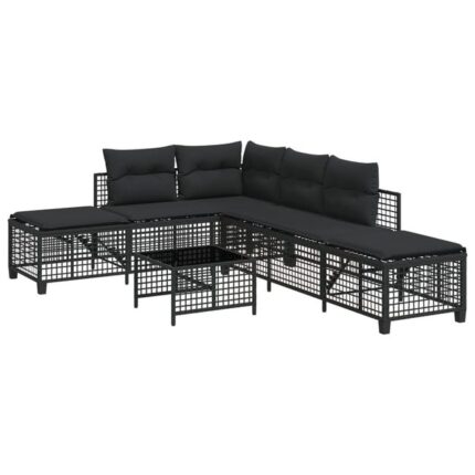 Salon de jardin d'angle 3 pcs | Mobilier de jardin | Salon d'extérieur avec coussins noir résine tressée CFW310778