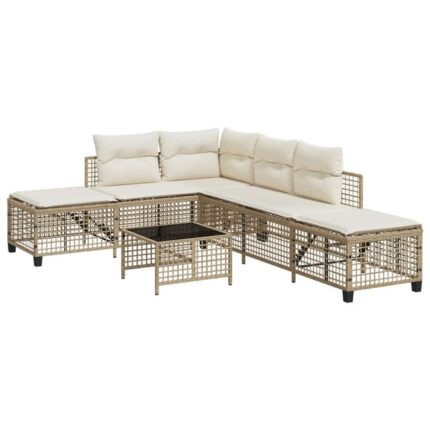 Salon de jardin d'angle avec coussins 3 pcs | Mobilier de jardin | Salon d'extérieur beige résine tressée CFW310778