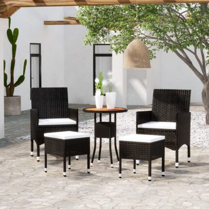 Salon de jardin 5 pcs Résine tressée Noir vidaXL