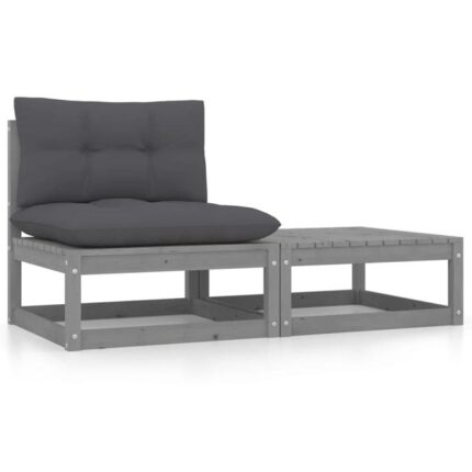 Salon de jardin 2 pcs avec coussins Gris Bois de pin massif vidaXL