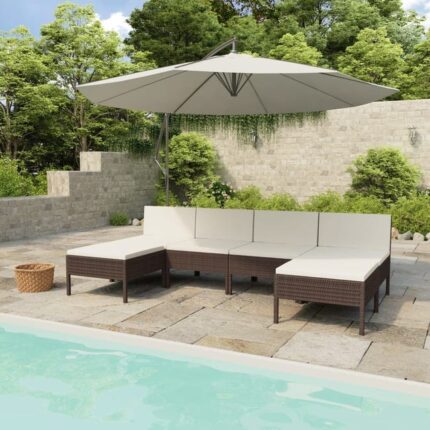 Salon de jardin 6 pcs avec coussins Résine tressée Marron vidaXL