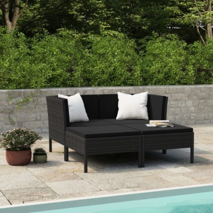 Salon de jardin 4 pcs avec coussins Résine tressée Noir vidaXL
