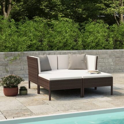 Salon de jardin 4 pcs avec coussins Résine tressée Marron vidaXL
