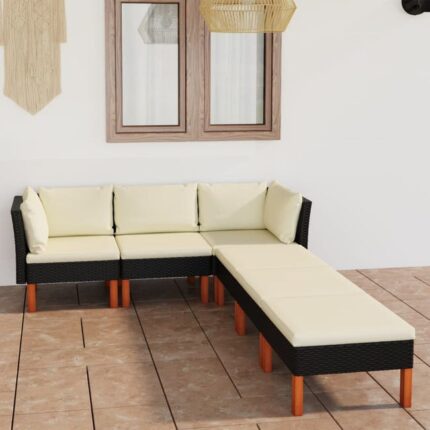 Salon de jardin 6 pcs avec coussins Résine tressée Noir vidaXL