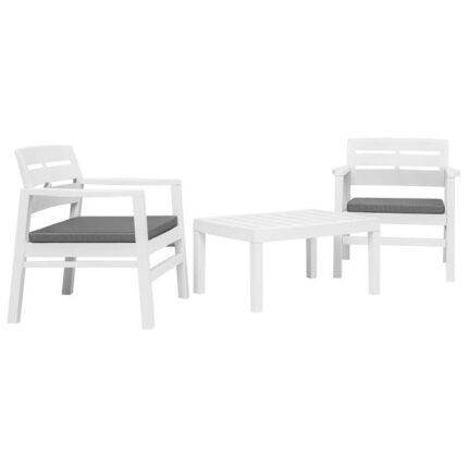 Salon de jardin meuble d'extérieur ensemble de mobilier 3 pièces plastique blanc 02_0016062