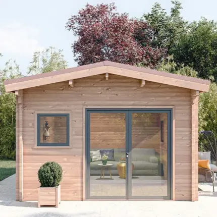 STUDIO DE JARDIN OYONNAX 20M² - BOIS DOUGLAS 55MM - PORTE & FENETRE PVC - TOITURE ACIER