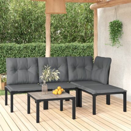 Salon de jardin 5 pcs noir et gris résine tressée vidaXL