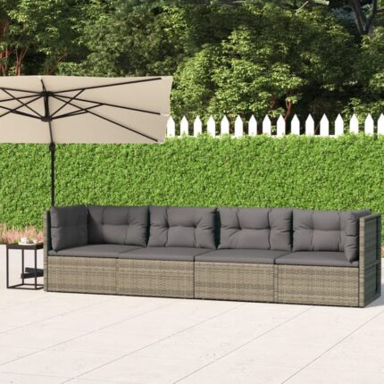 Salon de jardin 4 pcs avec coussins Gris Résine tressée vidaXL