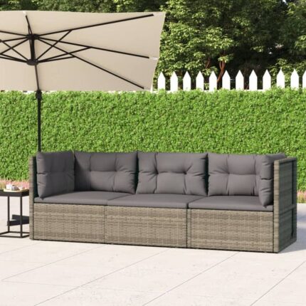 Salon de jardin 3 pcs avec coussins Gris Résine tressée vidaXL