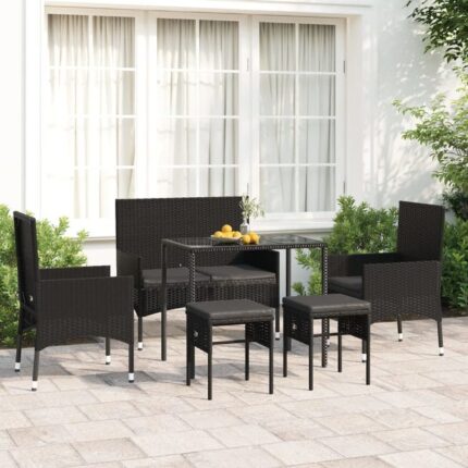 Salon de jardin 6 pcs avec coussins Noir Résine tressée vidaXL